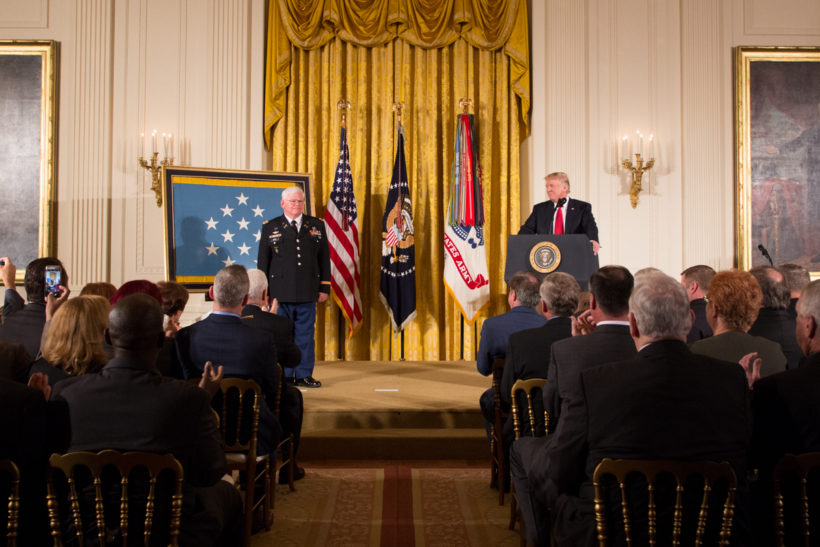 President Donald J. Trump participates in the Presentation of the Medal of Honor Monday, October 23, 2017, in the East Room of the White House in Washington, D.C. (Official White House Photo by Shealah Craighead)