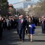 National Security Adviser Lt. Gen. H.R. McMaster, joined by his wife, Kathleen, acknowledges the applause of White House staff, Friday, April 6, 2018, outside the West Wing at the White House, gathered to bid farewell to McMaster, who tendered his resignation from his post last month.