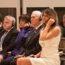 Vice President Mike Pence and Mrs. Karen Pence, joined by First Lady Melania Trump, listen on headsets at the joint press conference with President Donald J. Trump and Japanese Prime Minister Shinzo Abe, at Mar-a-Lago, Wednesday, April 18, 2018, in Palm Beach, Florida, addressing issues discussed during their two days of meetings.