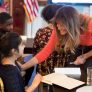 First Lady Melania Trump talks with eleven-year-old Leena Rasheed of Manassas, Virginia, in a listening session with students to discuss a wide range of issues facing today’s youth, in the Blue Room at the White House, Monday, April 9, 2018, in Washington, D.C.