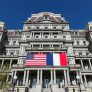 American and French flags are hung on the exterior of the Eisenhower Executive Office Building at the White House, Friday, April 20, 2018, in Washington, D.C. The flags are in preparation for the upcoming State Visit next week to the White House by French President Emmanuel Macron.