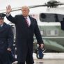President Donald J. Trump waves as he disembarks Marine One at Joint Base Andrews, Monday, April 16, 2018, escorted to Air Force One by Col. Casey Eaton, Commander 89th Airlift Wing, at Andrews Air Force Base. President Trump is flying to Miami International Airport to participate in a Tax Cuts for Florida Small Businesses Roundtable at Bucky Dent Park, Monday, April 16, 2018, in Hialeah, Florida.