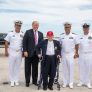 President Donald J. Trump meets WWII U.S. Marine veteran George Skoko, Thursday, April 19, 2018, celebrating his 97th birthday and visiting with President Trump at the Naval Air Station Key West in Key West, Florida. Skoko served with the 1st Marine Division in the Pacific with then Col. Lewis “Chesty” Puller in the battle of Peleliu in 1944.