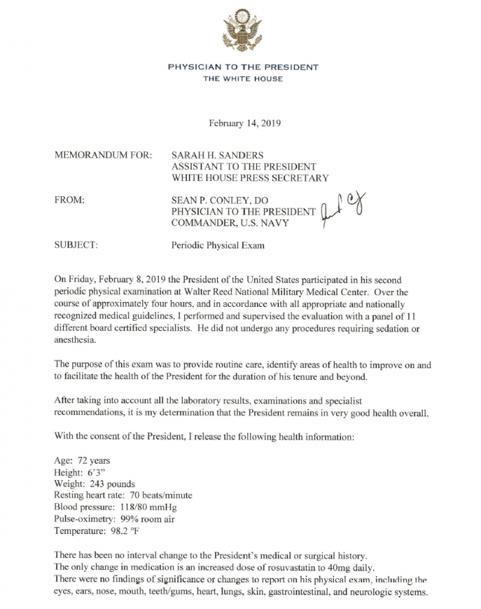 Memorandum from the Physician to the President – The White House